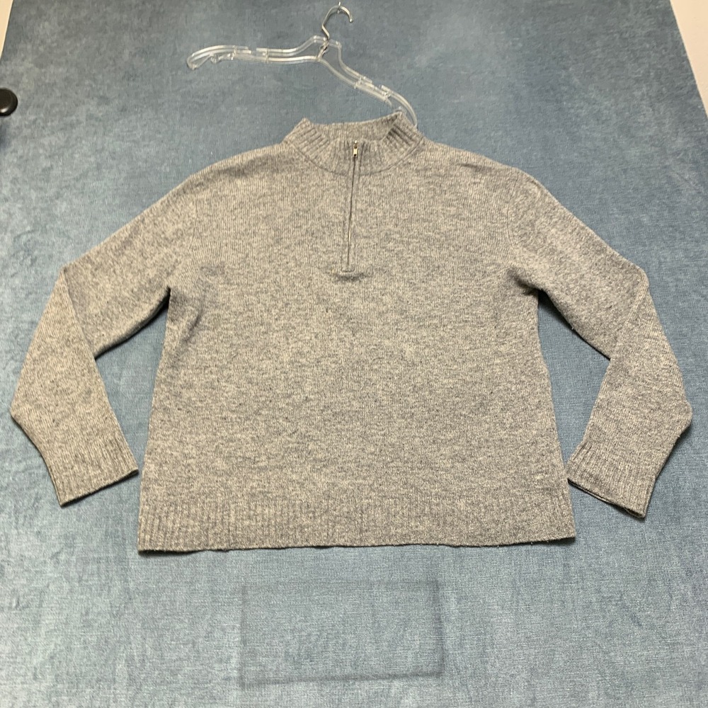 Green Tree Sweater Mens Medium Heather Gray Tight Knit Ribbed Trim Quarter Zip